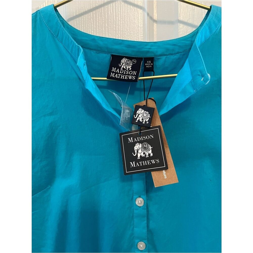 NWT Madison Mathews Turquoise Cotton Poplin Tunic Top Oversized XS - Picture 3 of 6